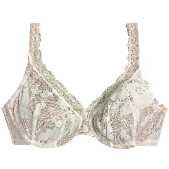 Cacique Other - Cacique Bra Ivory Lace Full Coverage Nude Lined Underwire 40DDD